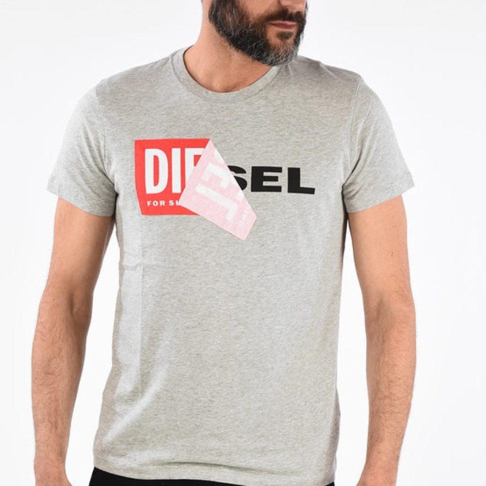 Diesel Men's Grey Logo Crew Neck T-Shirt